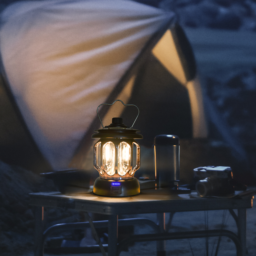 CAM1352 Outdoor Camping Draagbare Licht Batterij Aangedreven Metalen Handvat Oplaadbare Noodtent Lamp (4)