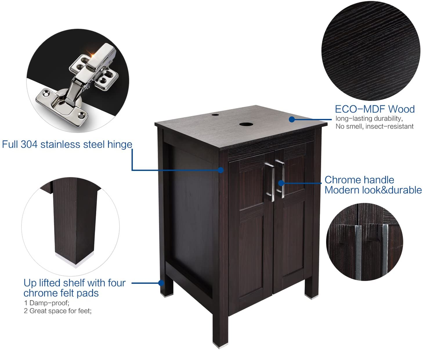 US-HW1120 24-инчов черен и кафяв дървен екологичен тоалет за баня7