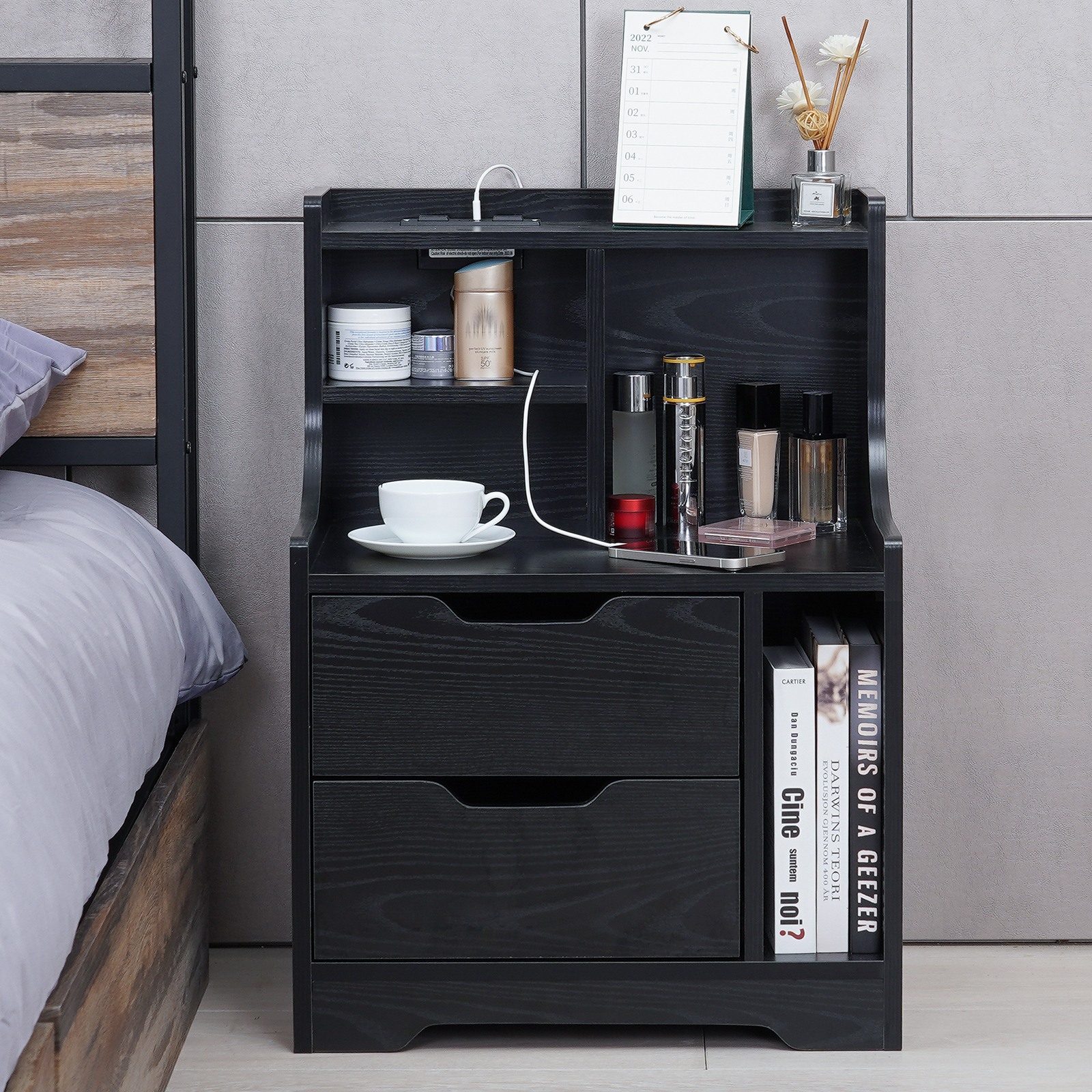 HW1147 Modern NightStand with Charging Station for Bedroom2