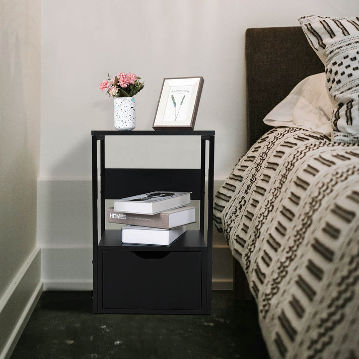 US-HW1195BK PULUOMIS Sturdy and Durable Black Nightstand Set7