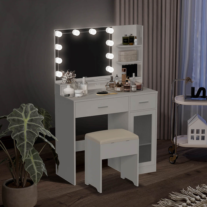 US-IF010-WH PULUOMIS Vanity Desk with Mirror and Lights8