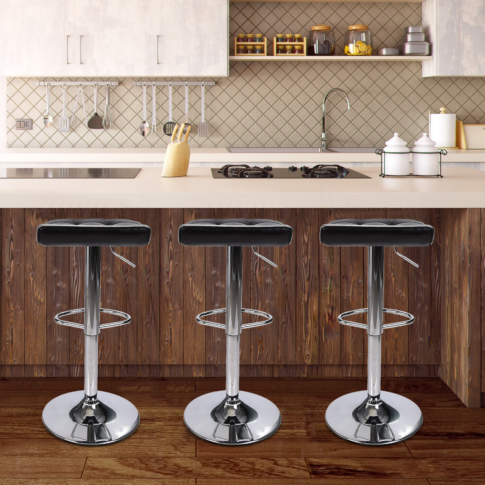 US-OW006-BK Adjustable Height Bar Stool with Quilted Wave Seat and Metal Base7